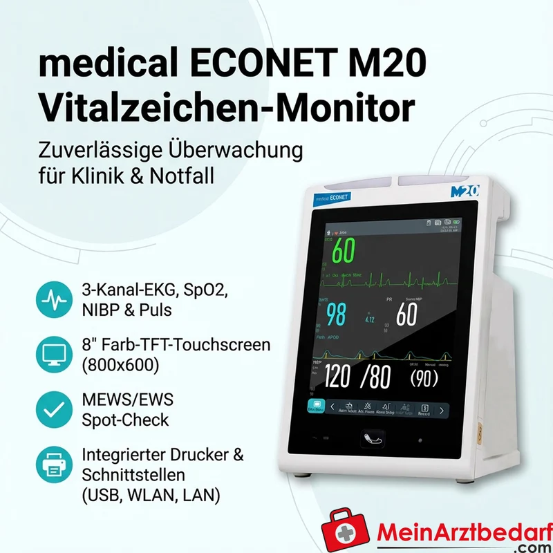medical ECONET M20 Patientenmonitor mit 3‑Kanal‑EKG und SpO2-Blutdruckmessung (NIBP)