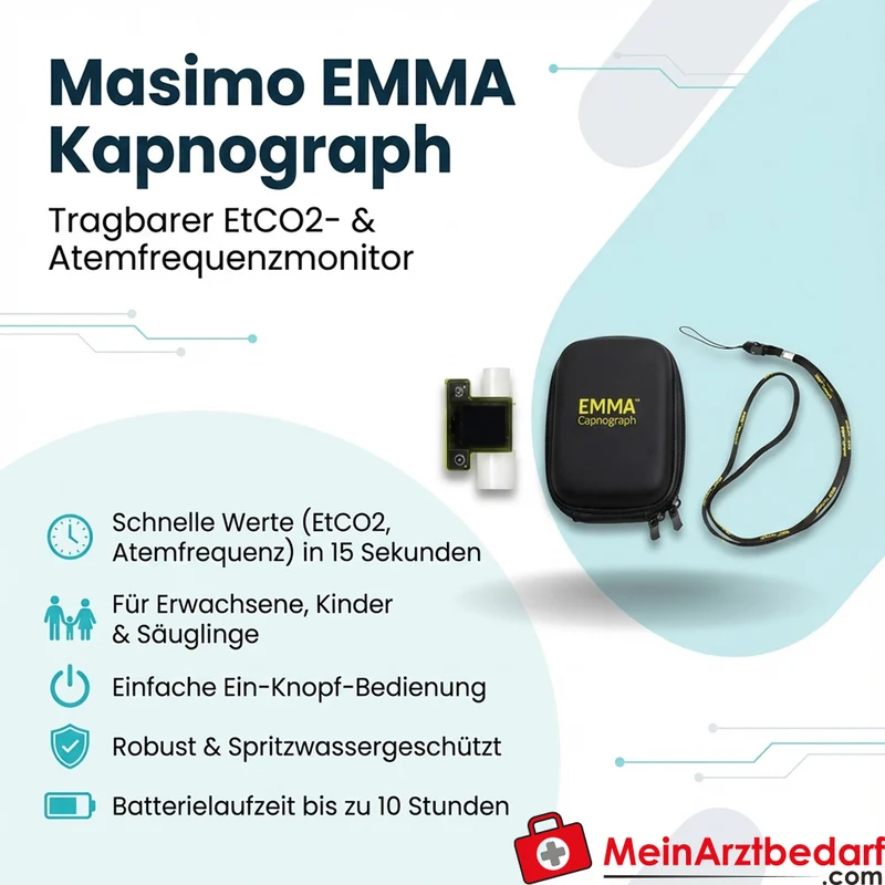 Masimo EMMA Kapnograph tragbarer EtCO2‑Monitor für Erwachsene, Kinder und Säuglinge