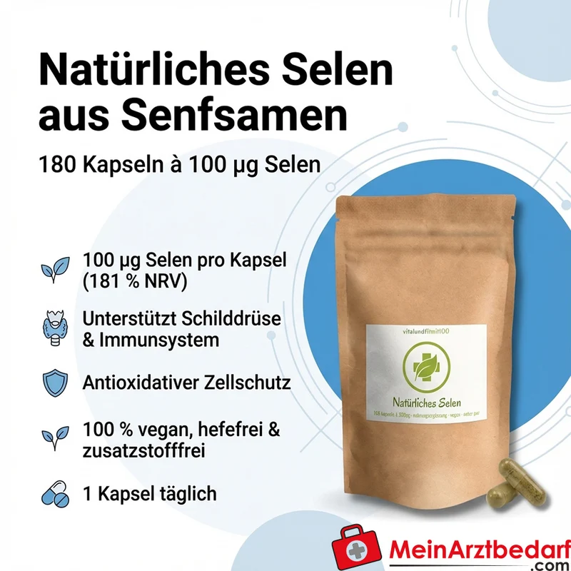 Selen Kapseln 100 µg aus Senfsamen 180 Stück vegan