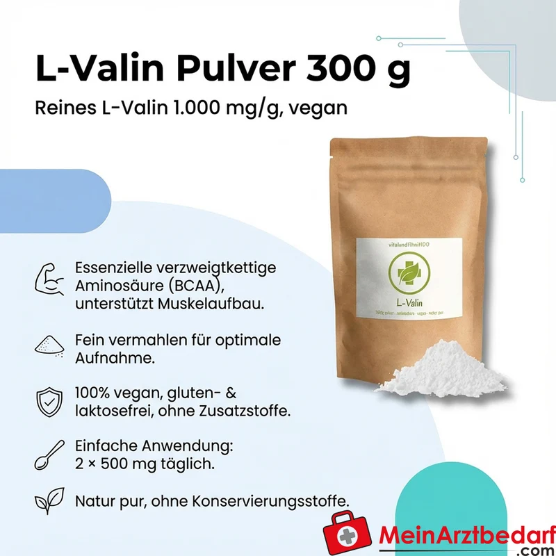 L-Valin Pulver 300 g Reines L-Valin 1000 mg/g vegan