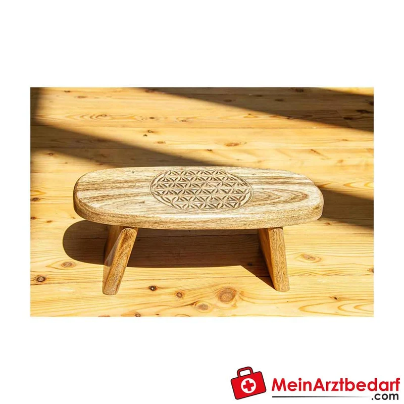 Berk Meditationshocker Mangoholz 15 cm Höhe 40×18 cm Blume des Lebens 3 cm Sitzplatte