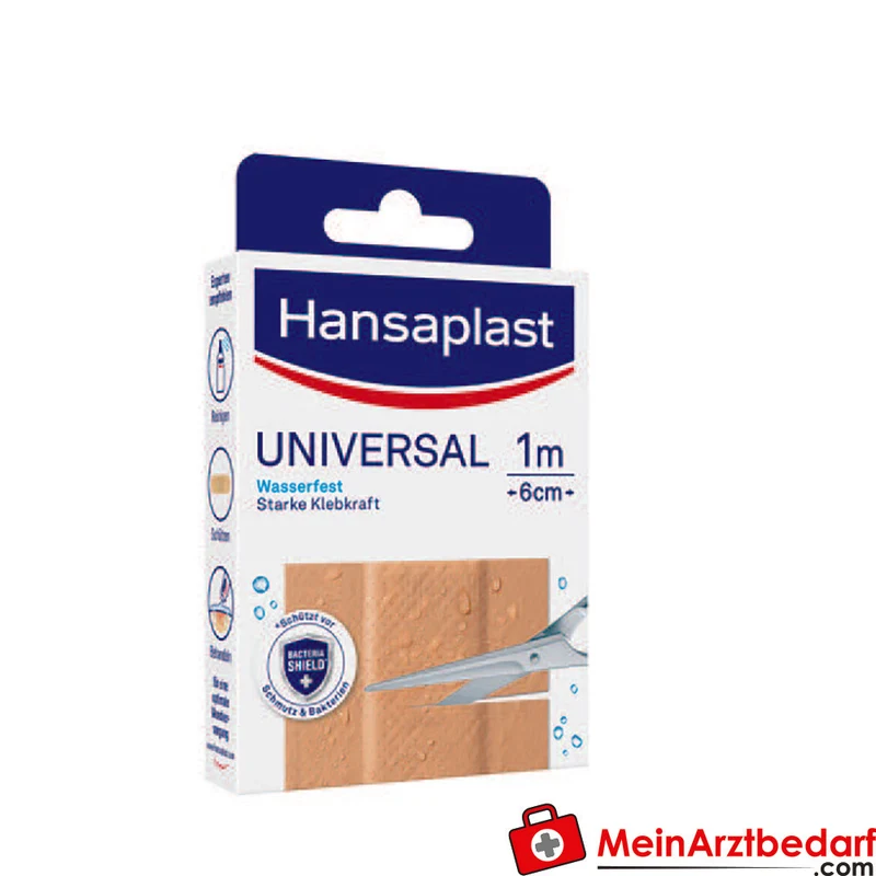 Hansaplast Universal Pflaster Bacteria Shield atmungsaktiv wasserabweisend vorgeschnittene Strips und zuschneidbare Meterware