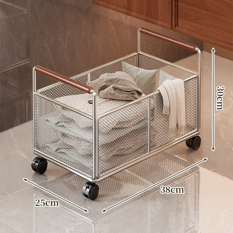 Mesh Utility Storage Basket mit Holzgriff für Küchen- und Haushaltsorganisation