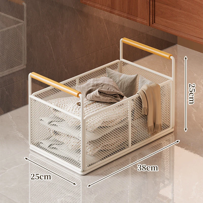 Mesh Utility Storage Basket mit Holzgriff für Küchen- und Haushaltsorganisation