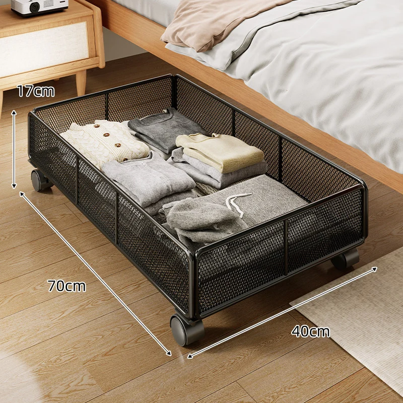 Niedrigprofil Rechteckiger Metallgitter Unter-Bett Aufbewahrungskorb Organizer