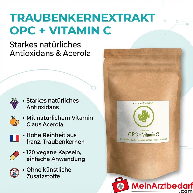 Traubenkernextrakt OPC 400 mg + Vitamin C (Acerola) Vegi-Kapseln 120 Stück