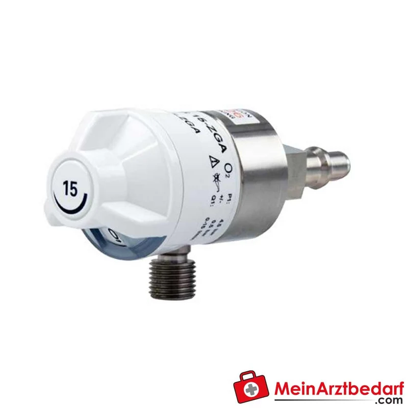 AEROway Fast ZGA Flowregler DIN EN ISO 15002, vernickeltes Messing, UNF 9/16, stufenweise, optional 1,5 m Druckschlauch