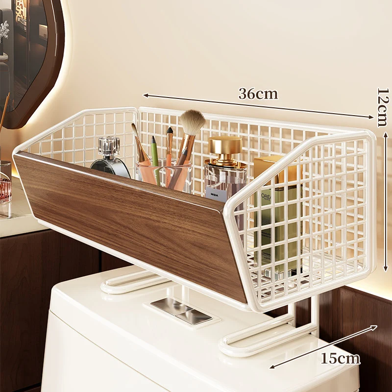 Erhöhter Mesh Badezimmer Arbeitsplatten Organizer Korb mit Holzfront und Chromrahmen