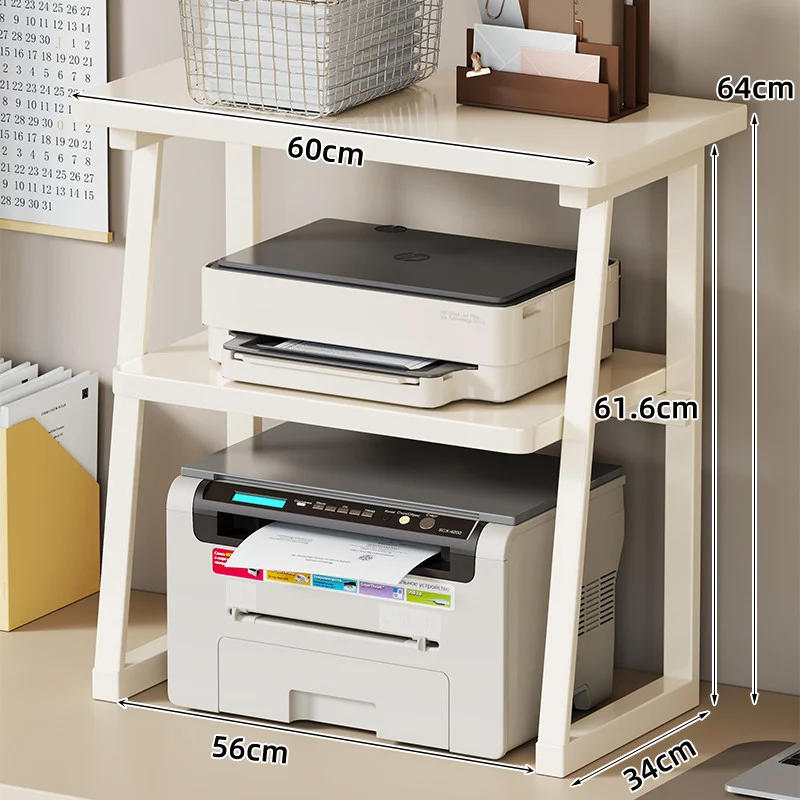 Desktop-Drucker- und Monitorständer mit erhöhtem Regalfach in Holzoptik und Metallrahmen