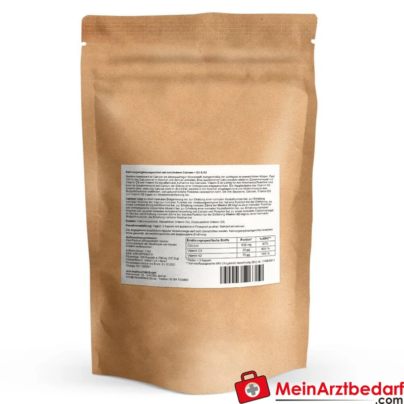 Calcium 300 mg + Vitamin D3 20 µg + K2 75 µg Kapseln