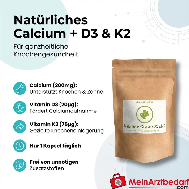 Calcium 300 mg + Vitamin D3 20 µg + K2 75 µg Kapseln