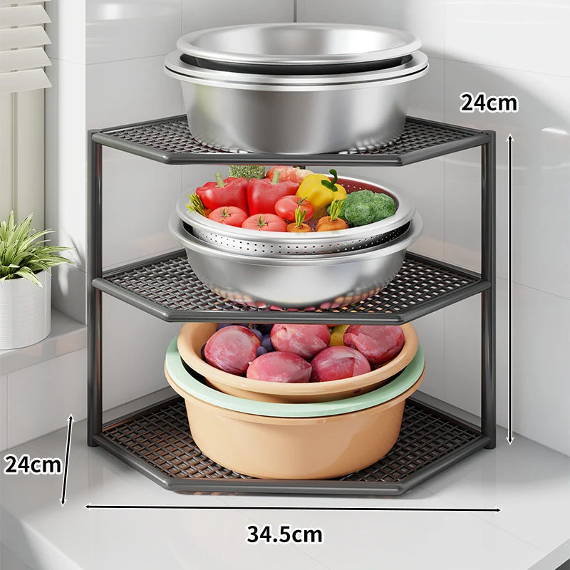 Ecken Drei-Ebenen Metall Mesh Küchentresen Organizer