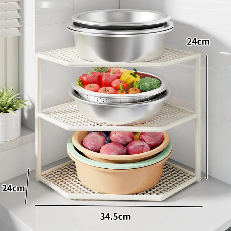 Ecken Drei-Ebenen Metall Mesh Küchentresen Organizer