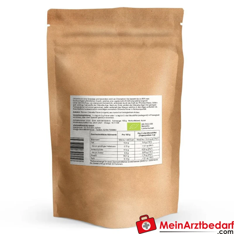 Chlorella Pulver (Chlorella pyrenoidosa) Rohkost 100 g
