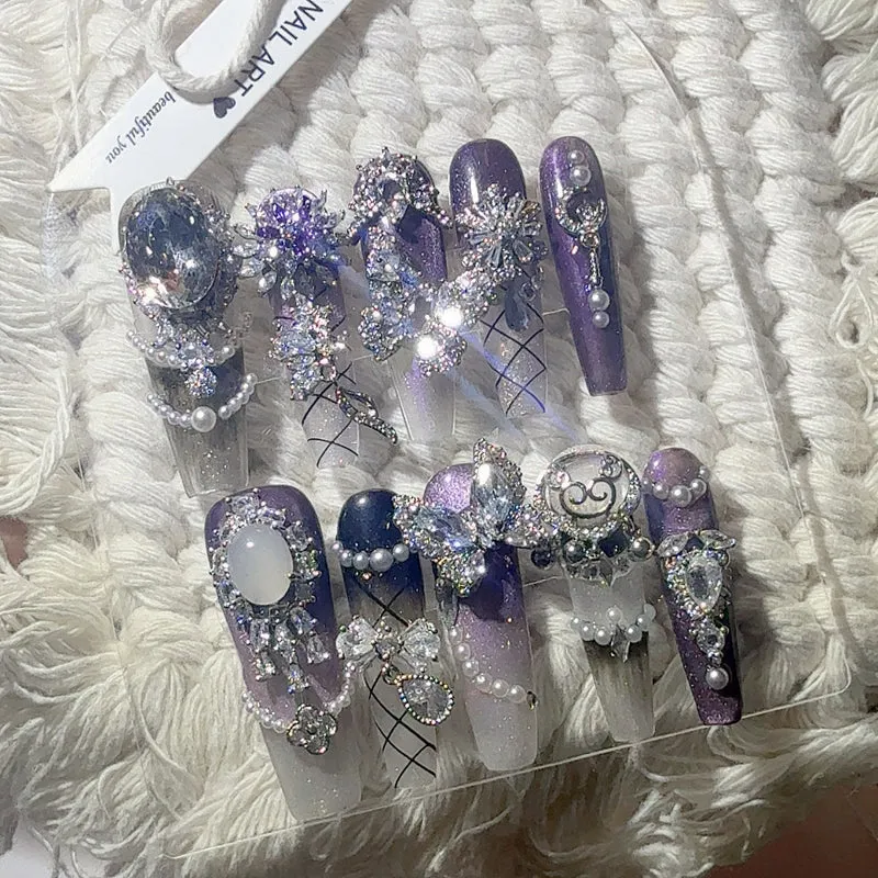Luxuriöse Strass Dekorative Press-On Nägel
