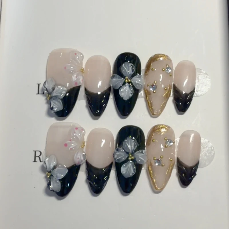 Blumenverziert Press-On Nagelkunst Set
