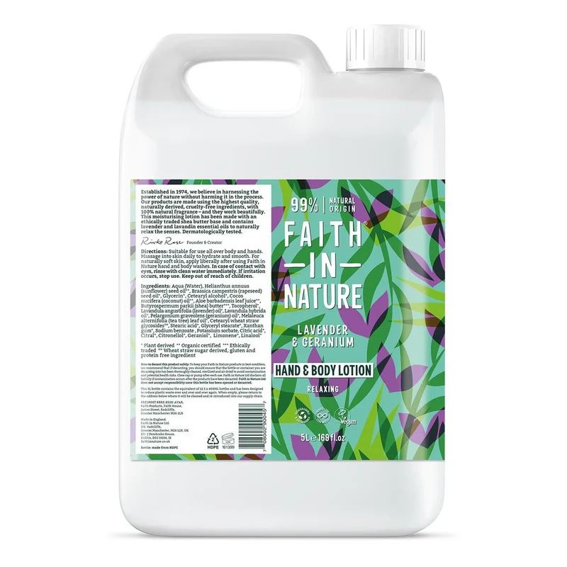 Faith in Nature Hand & Body Lotion Lavendel & Geranium Navulverpakking 5 liter