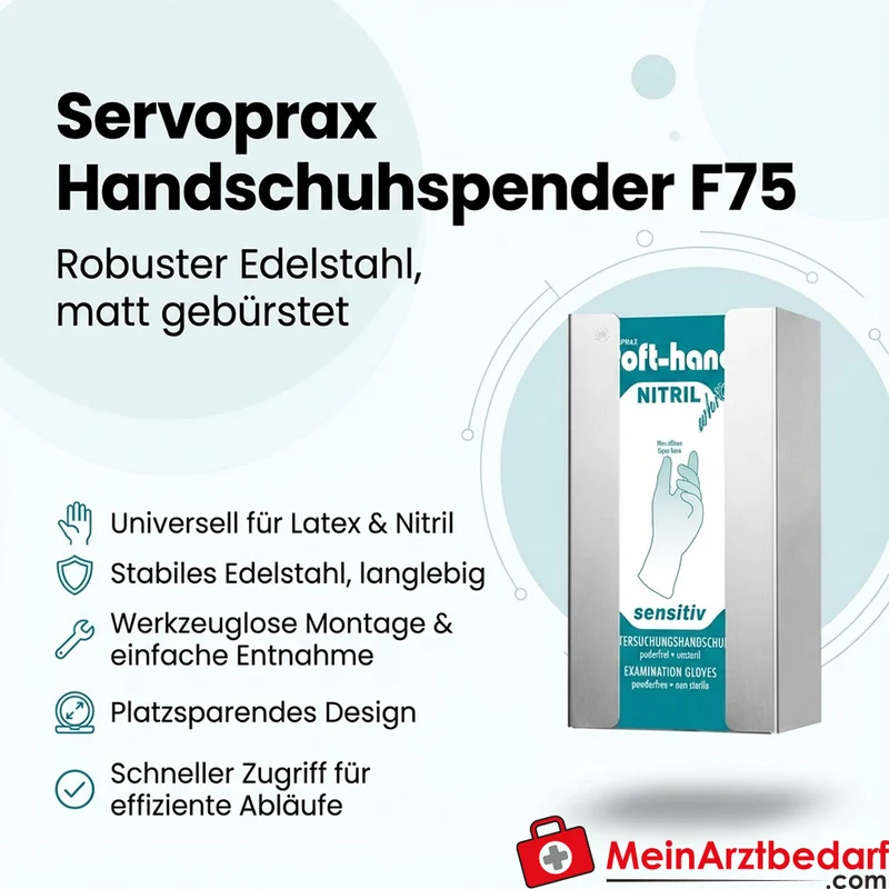 Servoprax Handschuhspender F75 Edelstahl matt gebürstet Wandhalter für 1 Spenderkarton Latex Nitril