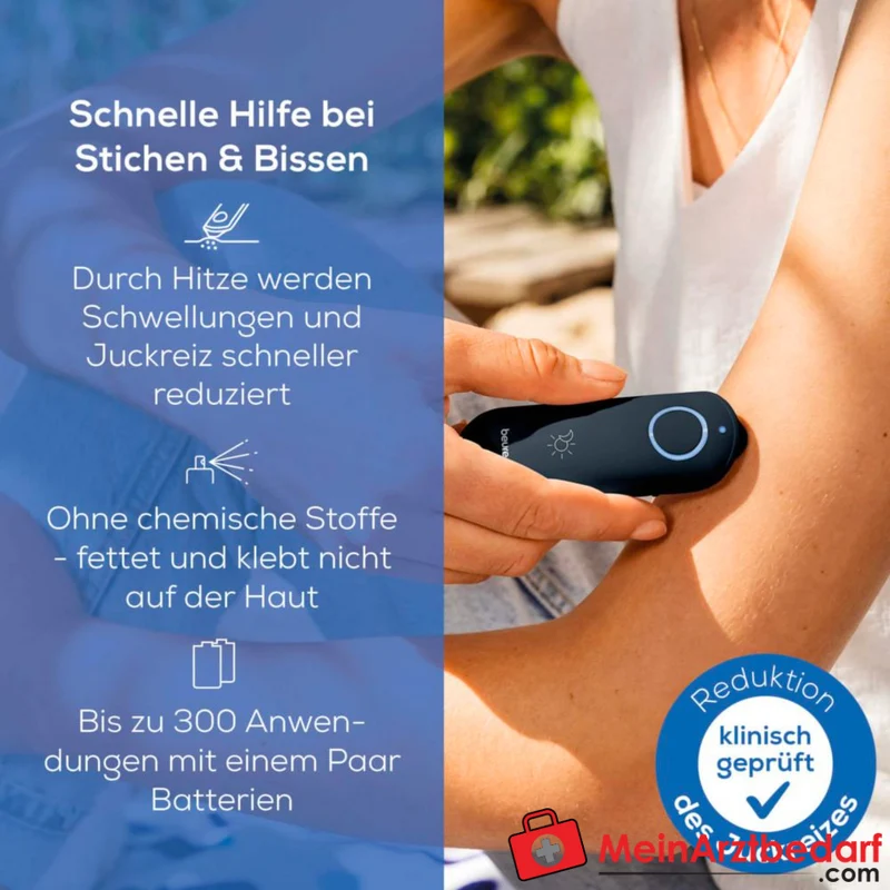 Beurer BR 90 Insektenstichheiler – Medizinprodukt mit keramischer Heizplatte, 2 Programme, batteriebetrieben