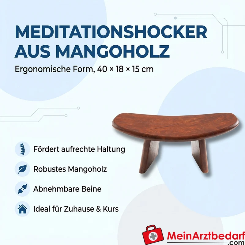 Berk Meditationshocker aus Mangoholz ergonomisch 40×18×15 cm abnehmbare Beine