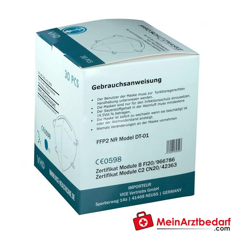Vice Medical VHD FFP2-Maske Schwarz CE EN 149:2001+A1:2009 30 Stück