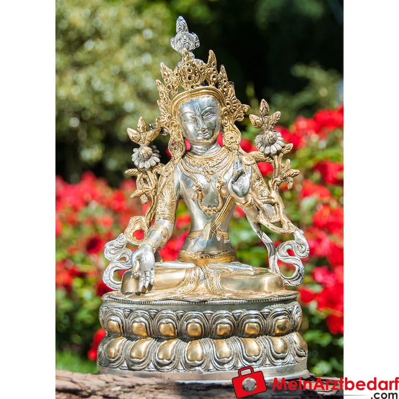 Weiße Tara Statue 7 Augen Messing antikgrün 36 cm