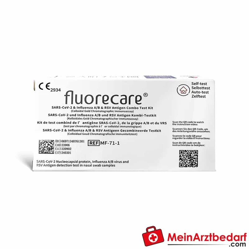 Fluorecare 4in1 Kombi-Selbsttest SARS‑CoV‑2, Influenza A/B und RSV, 1 Stück