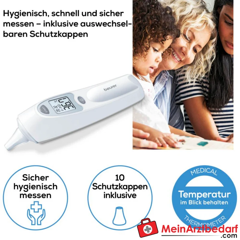 Beurer FT 58 Infrarot-Ohrthermometer Fieberalarm Smiley-Anzeige 10 Speicherplätze wechselbare Schutzkappen