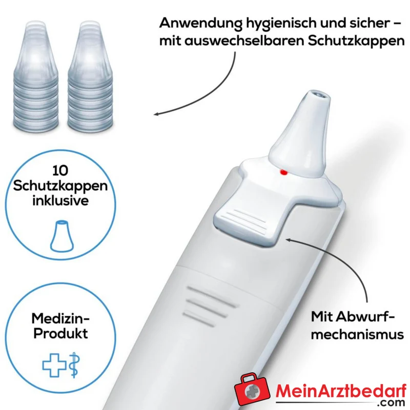 Beurer FT 58 Infrarot-Ohrthermometer Fieberalarm Smiley-Anzeige 10 Speicherplätze wechselbare Schutzkappen