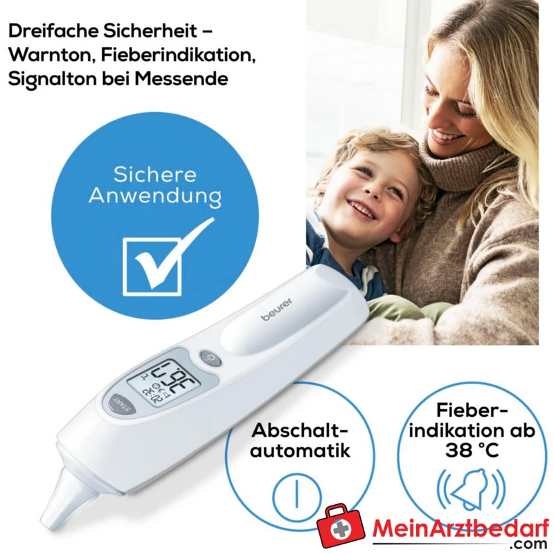 Beurer FT 58 Infrarot-Ohrthermometer Fieberalarm Smiley-Anzeige 10 Speicherplätze wechselbare Schutzkappen