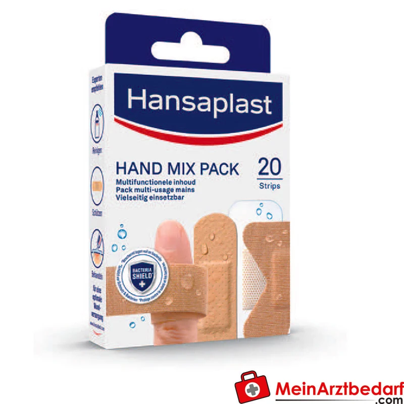 Hansaplast Erste-Hilfe-Pflaster Mix Pack 20 Stück, verschiedene Größen, Bacteria Shield