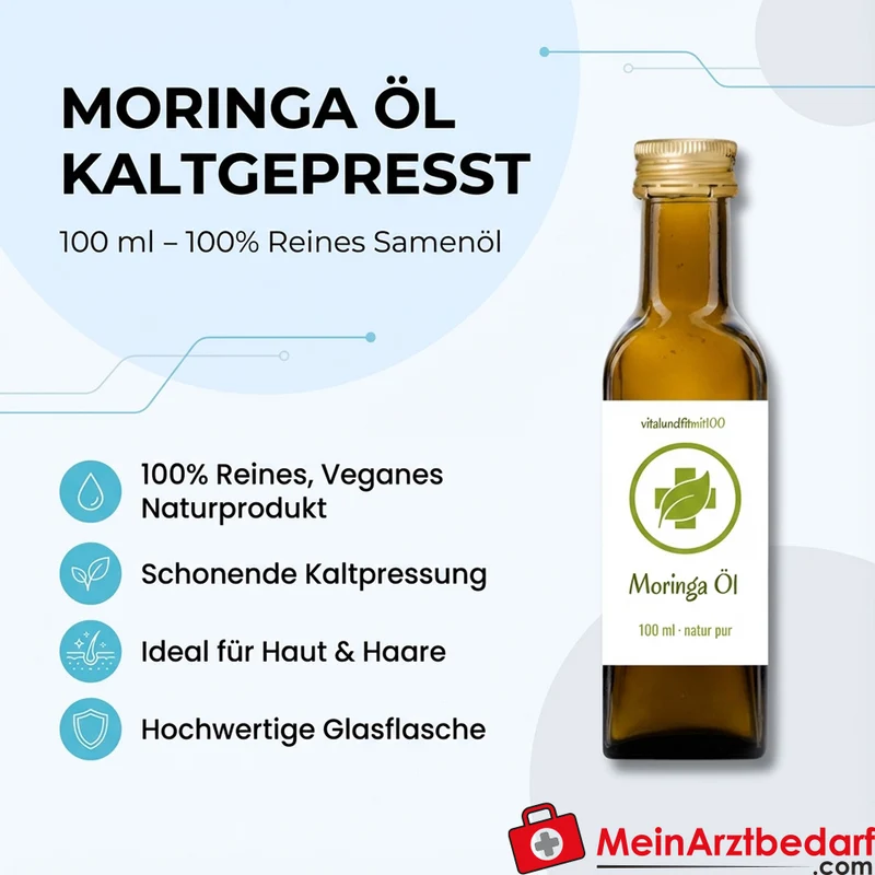 Moringa-Öl kaltgepresst 100 ml, 100% reines Samenöl, Glasflasche
