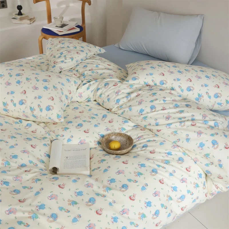 Wendbares Duvetbezug- und Kissenbezug-Set aus Baumwollsatin mit Teddybär- und Mondprint