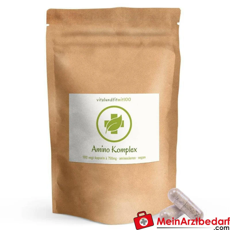 Amino Komplex 750 mg Kapseln, alle 8 essentiellen Aminosäuren + L‑Tyrosin, 180 Stück