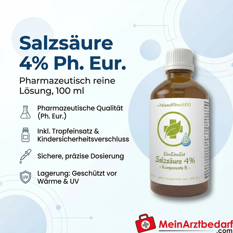 Salzsäurelösung 4% Ph. Eur. 100 ml Braunglas Tropfflasche kindersicher
