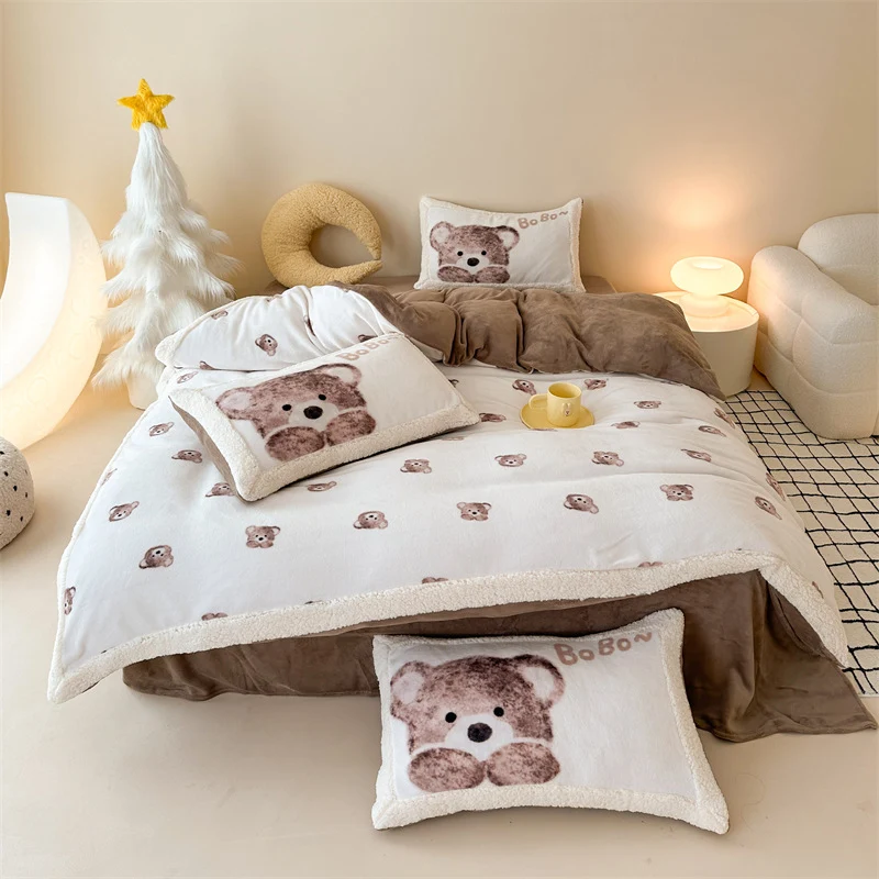 Kuschelige Teddy-Flausch-Bettwäschegarnitur mit Sherpa-Einfassung