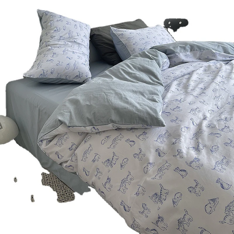 Feines Baumwoll-Perkal Bettbezug-Set mit skizzenhaftem Katzenprint und Hotelverschluss