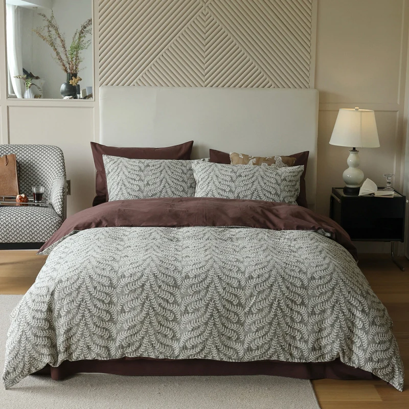 Elegante Baumwoll-Leinen Bettwäschegarnitur mit gequilteter Jacquard-Struktur