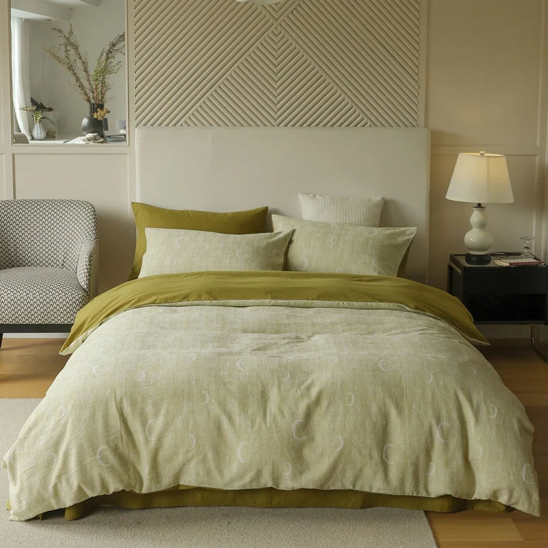 Elegante Baumwoll-Leinen Bettwäschegarnitur mit gequilteter Jacquard-Struktur
