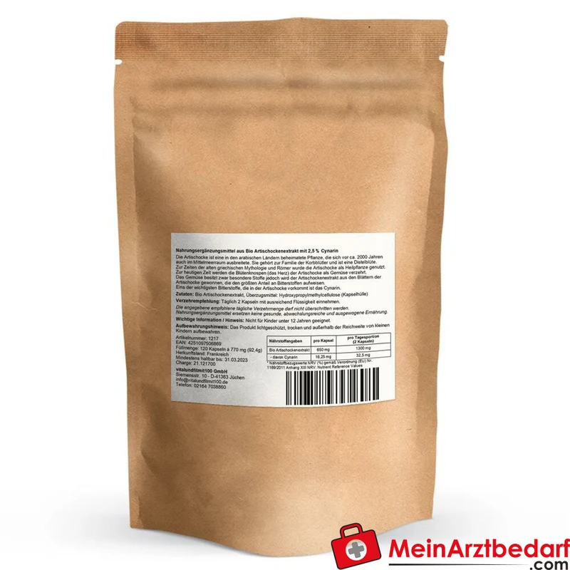 Artischockenextrakt (2,5% Cynarin) 612 mg Kapseln 120 Stück