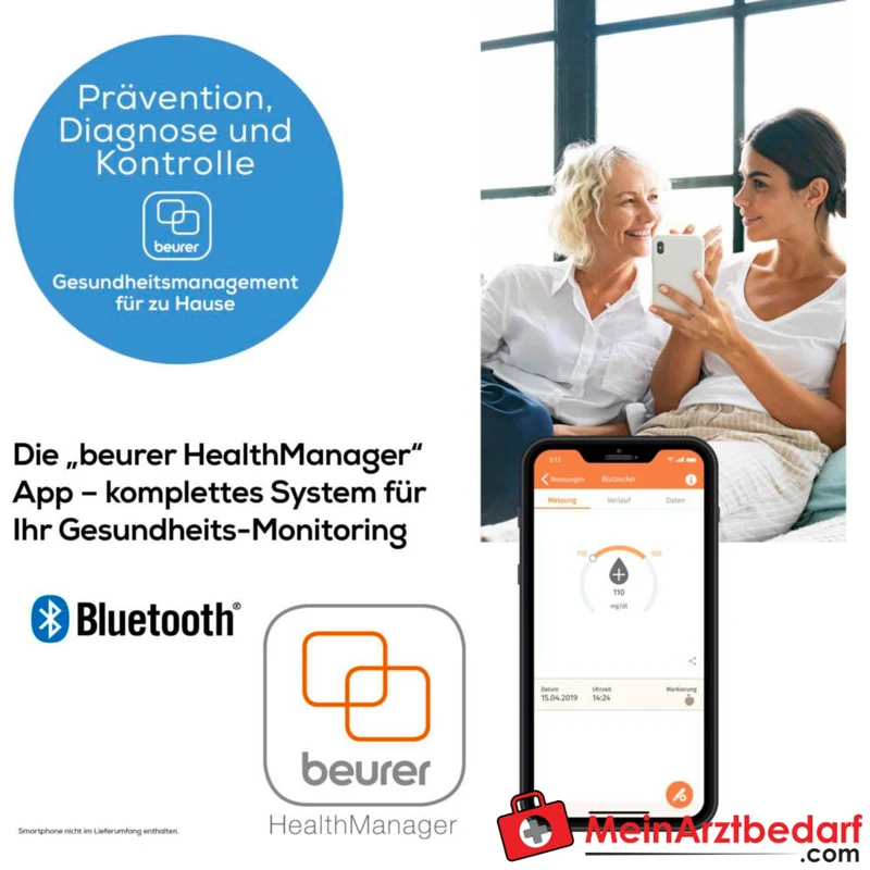 Beurer GL 49 Blutzuckermessgerät Bluetooth und USB 0,5 µl 900 Speicher Keton-Warnung
