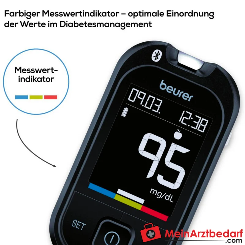 Beurer GL 49 Blutzuckermessgerät Bluetooth und USB 0,5 µl 900 Speicher Keton-Warnung