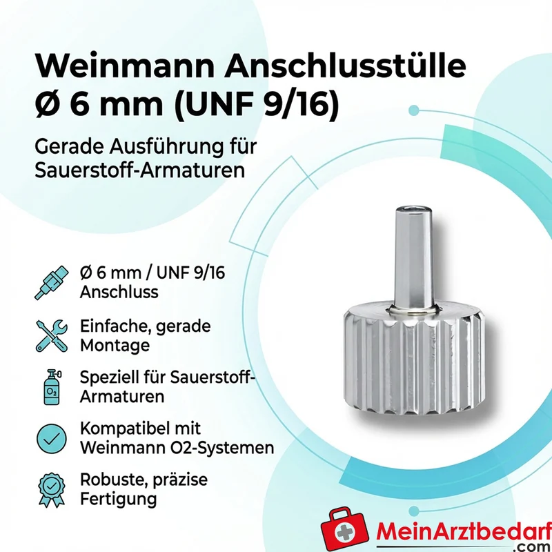 Weinmann Anschlusstülle mit Überwurfmutter Ø 6 mm (UNF 9/16) gerade für O2-Armaturen