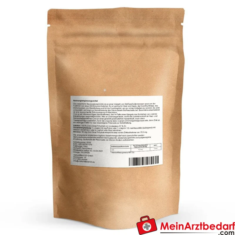 Zinkcitrat Trihydrat Pulver 100 g 31% Zink Nahrungsergänzung
