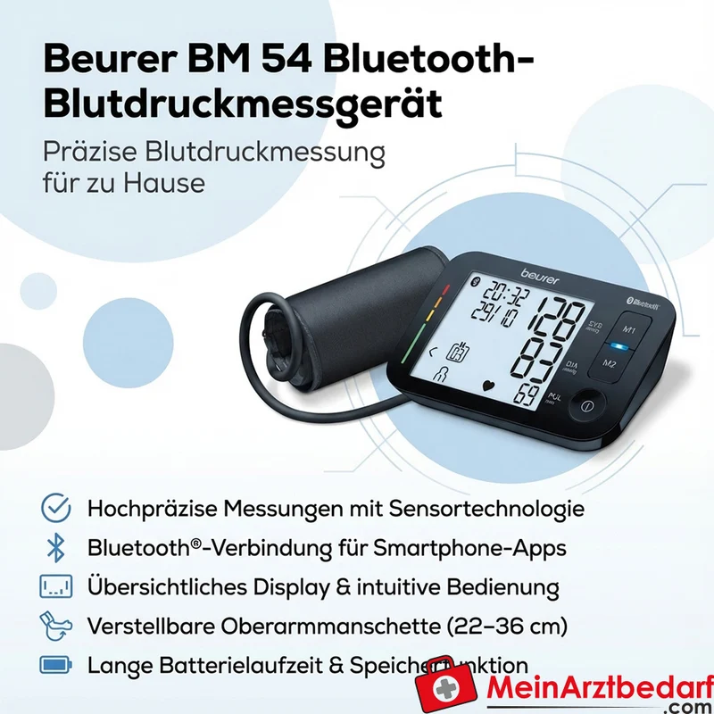 Beurer BM 54 Bluetooth-Oberarm-Blutdruckmessgerät mit Speicherfunktion