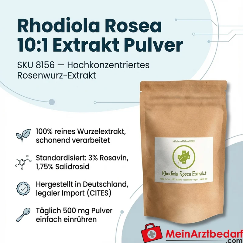 Rhodiola Rosea 10:1 Extrakt Pulver 100 g, 3% Rosavin, 1,75% Salidrosid
