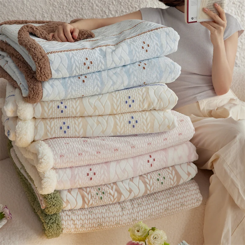 Kuschelige Wohndecke mit Sherpa-Futter und Jacquardmuster