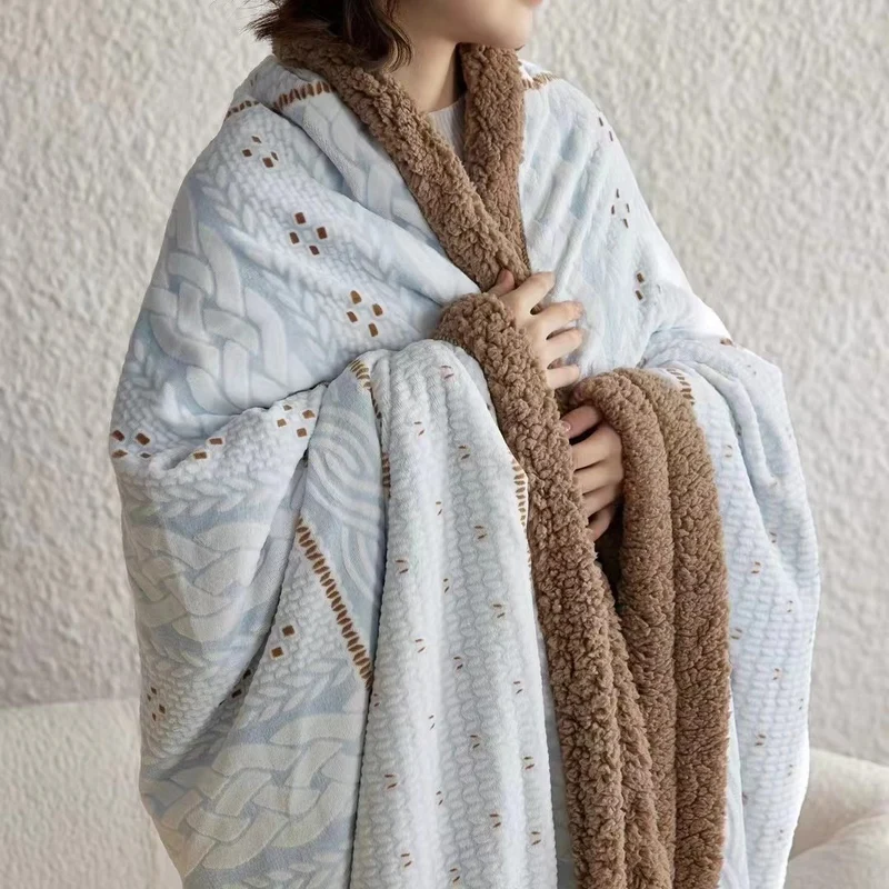 Kuschelige Wohndecke mit Sherpa-Futter und Jacquardmuster