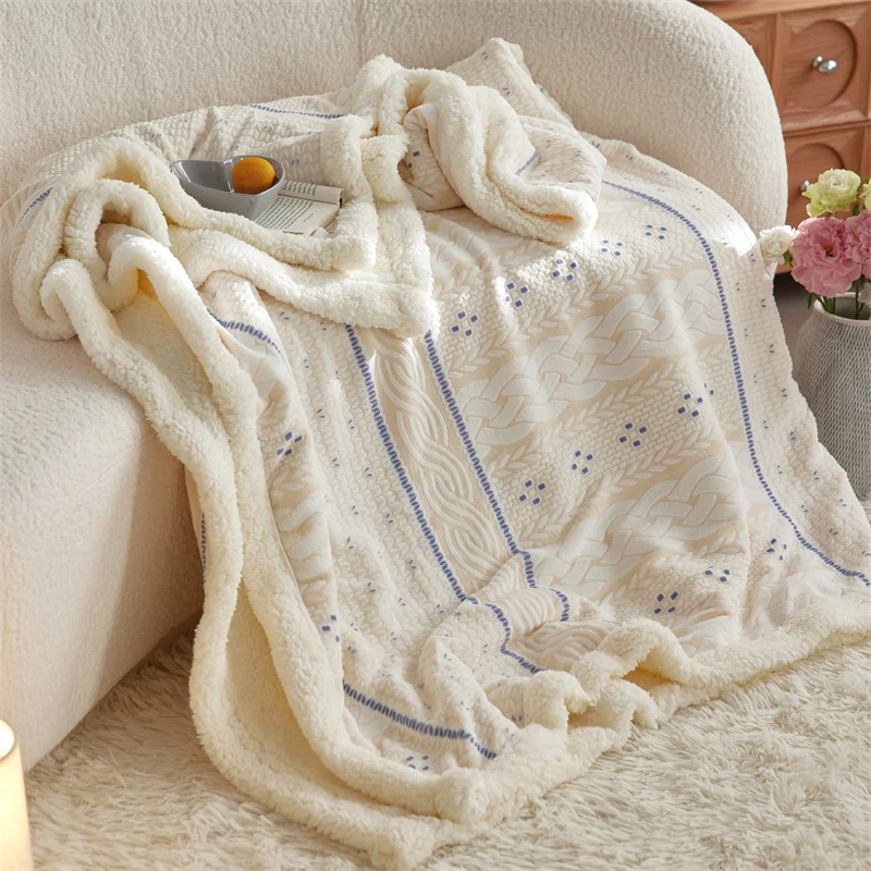 Kuschelige Wohndecke mit Sherpa-Futter und Jacquardmuster