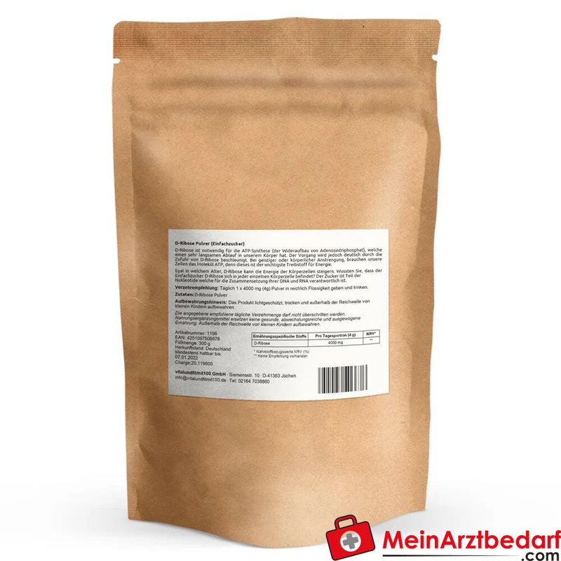 D-Ribose Pulver 300 g 100% rein vegan glutenfrei